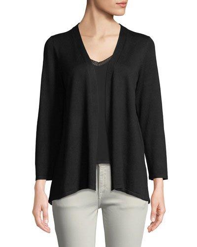Pleated-back Open-front Cardigan