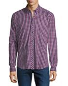 Check-print Semi-fitted Sport Shirt, Blue/red