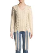 Cable Knit Lace-up V-neck