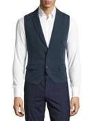 Cotton Waistcoat Vest, Dark Blue/cocoa