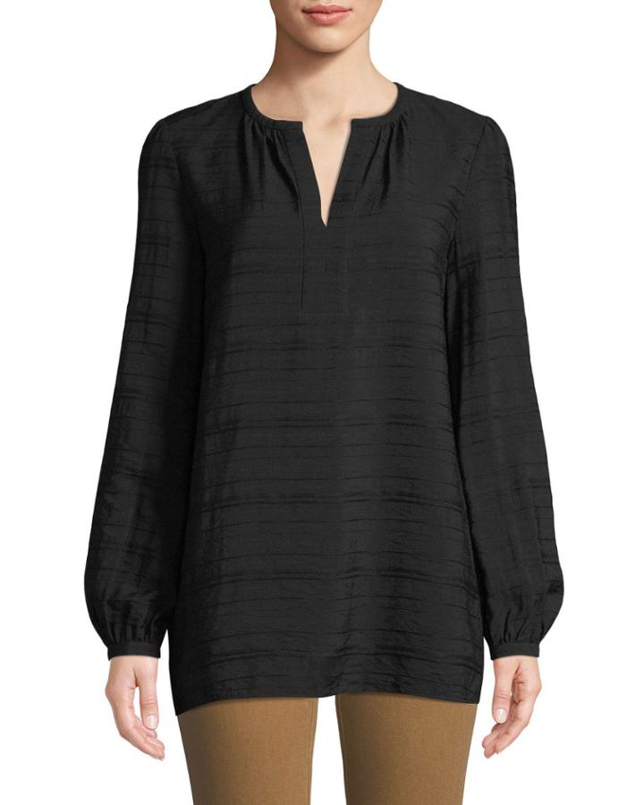 Lolita Long-sleeve Striped-jacquard Gauze Blouse