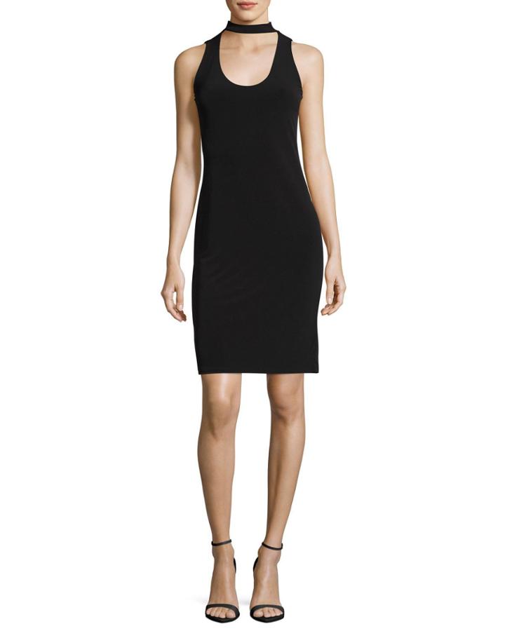 Scoop-neck Velvet Cocktail Dress W/ Choker, Black