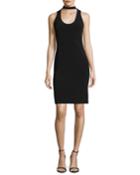 Scoop-neck Velvet Cocktail Dress W/ Choker, Black