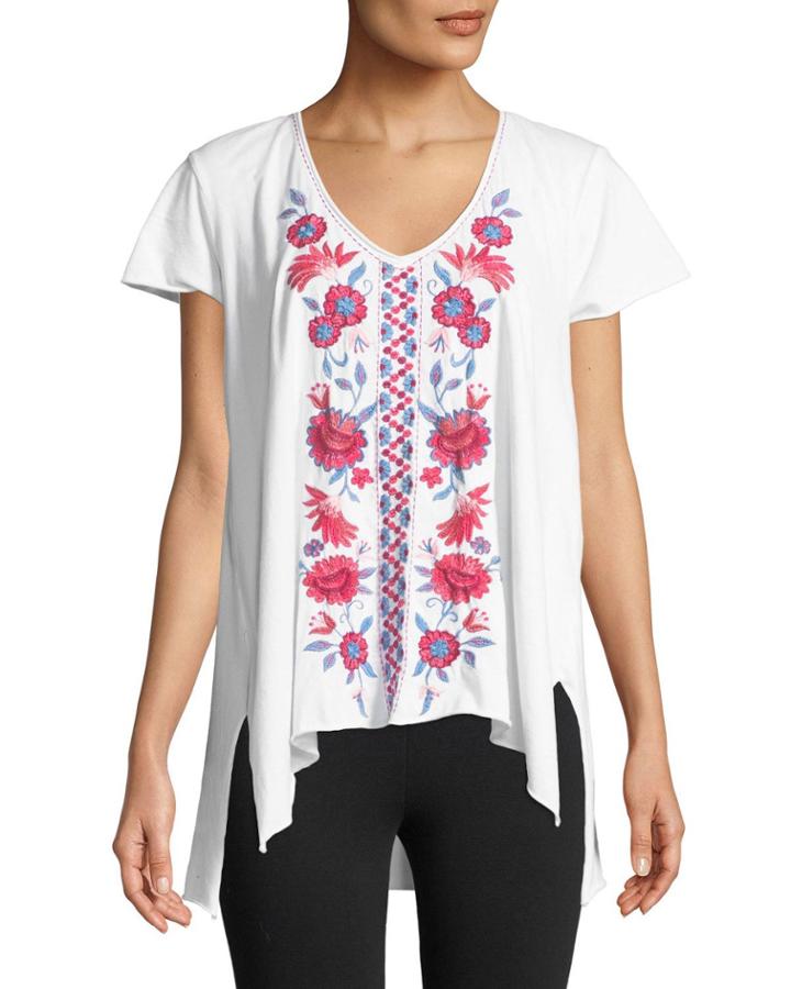 Sloane Embroidered Draped Tee