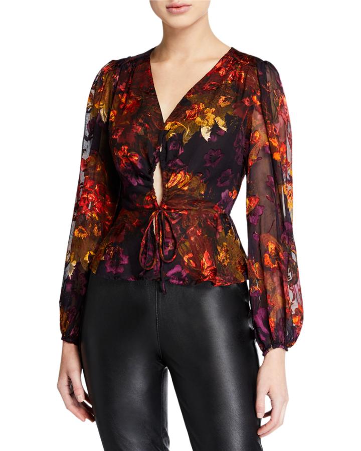 Gianna Floral-print Long-sleeve Peplum Top