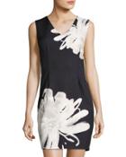Floral-print Sheath Dress, Black Pattern