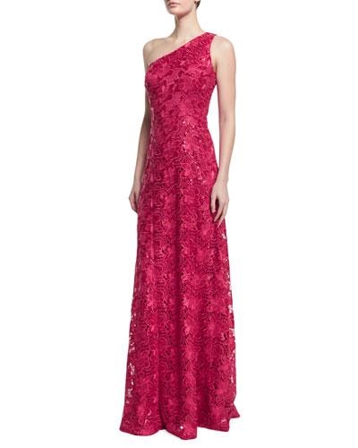 One-shoulder Lace A-line Gown