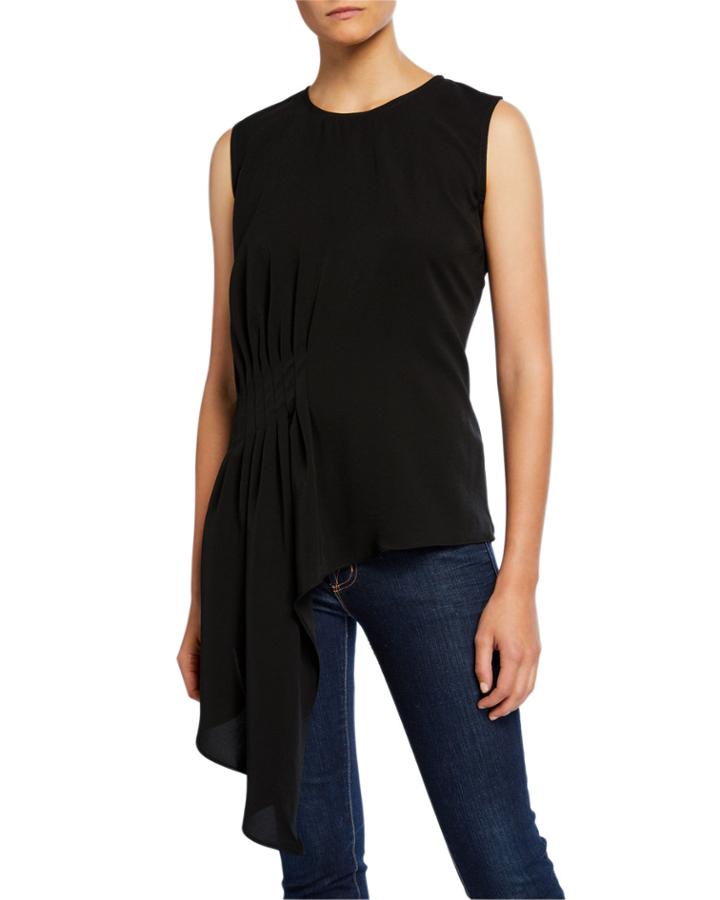 Crewneck Sleeveless Drape-front Asymmetric Top