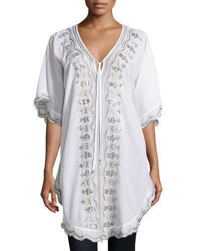 Embellished Short Caftan, White