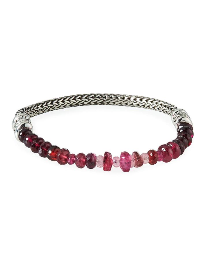 Classic Chain Silver Mixed-stone Bracelet, Pink,
