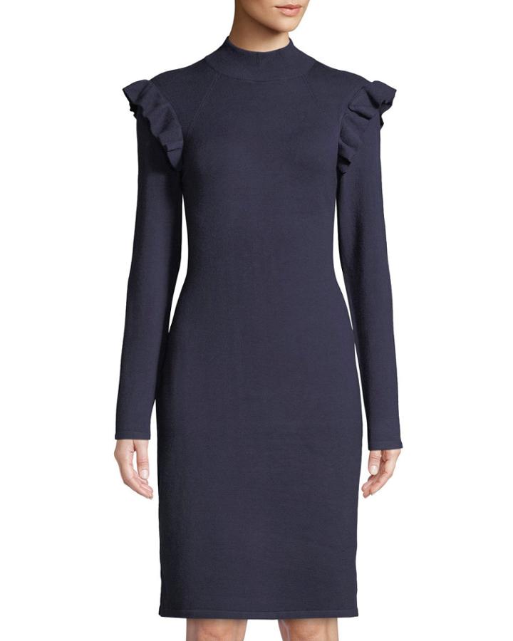 Mock-neck Ruffle-shoulder
