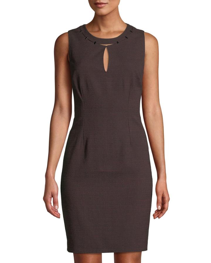 Sleeveless Sheath Dress With Hardware Collar Detailing