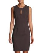 Sleeveless Sheath Dress With Hardware Collar Detailing