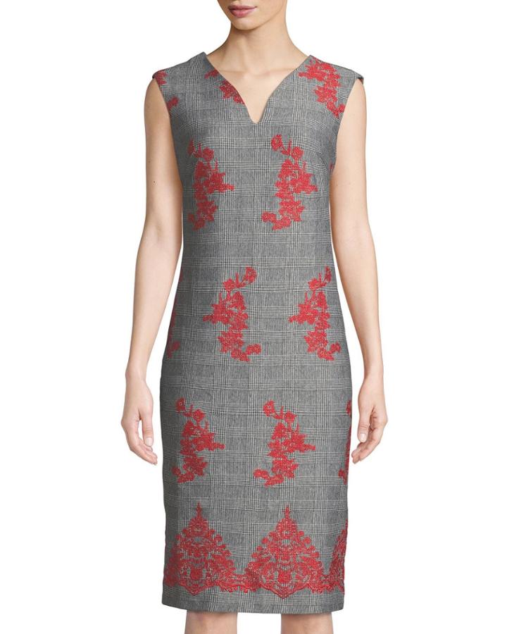 Sleeveless Embroidered Plaid