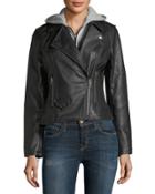 Faux-leather Zip-out Hooded Jacket