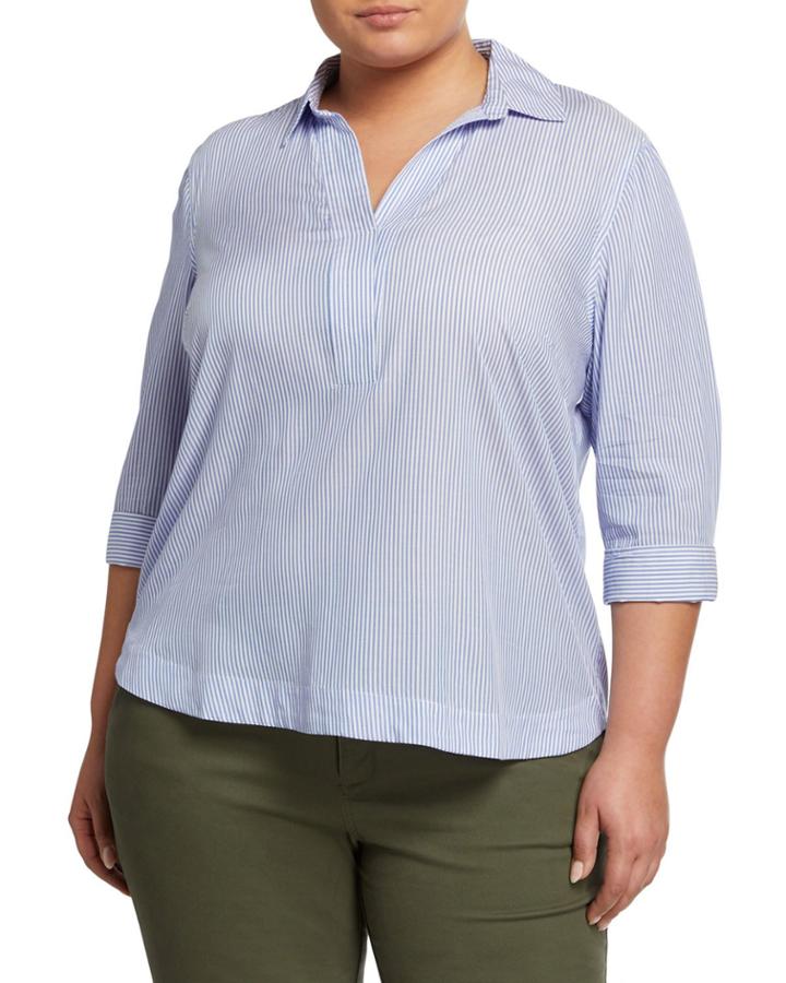 Plus Size Striped Half Placket Top