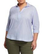 Plus Size Striped Half Placket Top