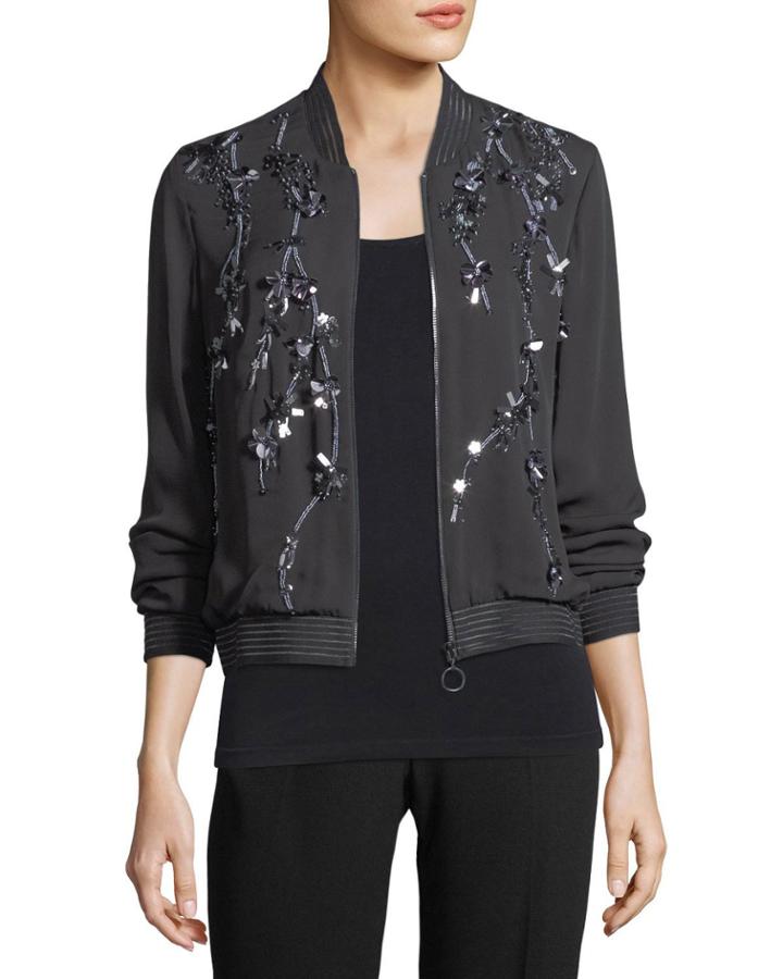 Brandy Embellished Silk Bomber Jacket