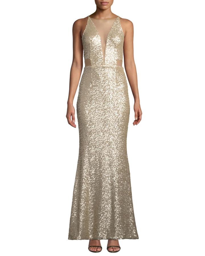 Sarah Illusion Neck Sequin Trumpet Gown