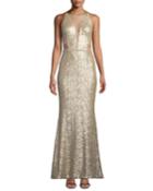 Sarah Illusion Neck Sequin Trumpet Gown