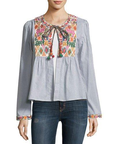 Embroidered-yoke Kimono Top