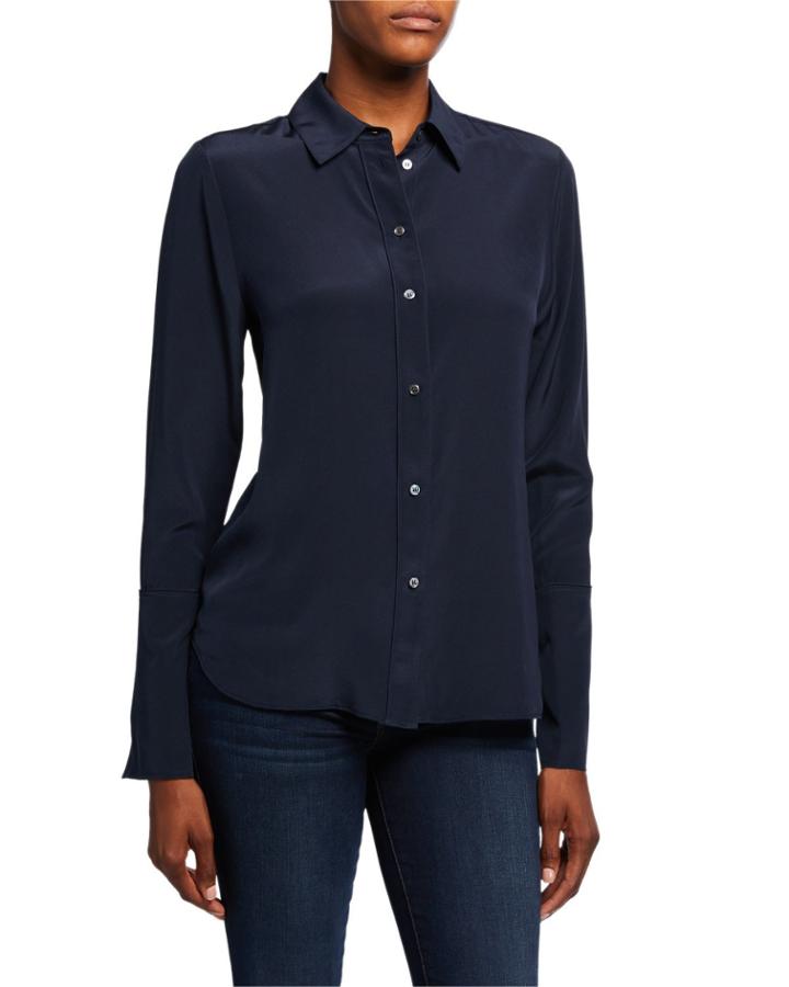 Silk Long Cuff Button Down Top