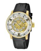 Men's 48mm Motorcycle Automatic Watch W/ Leather, Black/gold