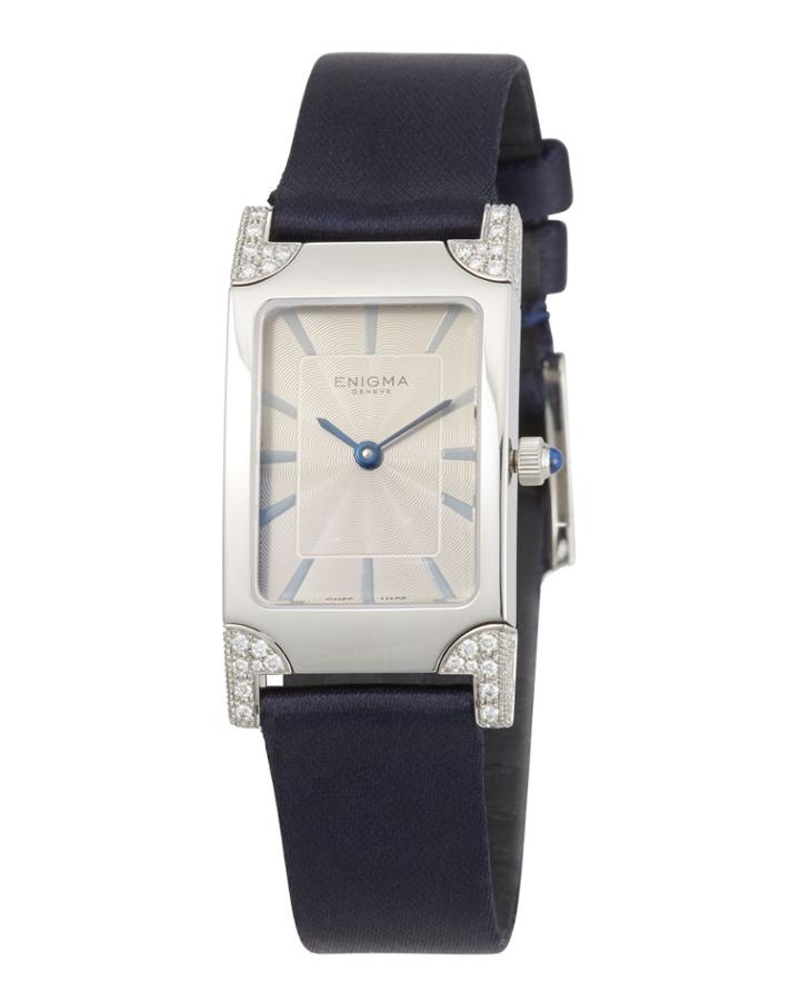 Rectangular Watch W/ Diamonds & Nylon