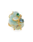 Golden Aquamarine Gemstone Cluster Cocktail Ring