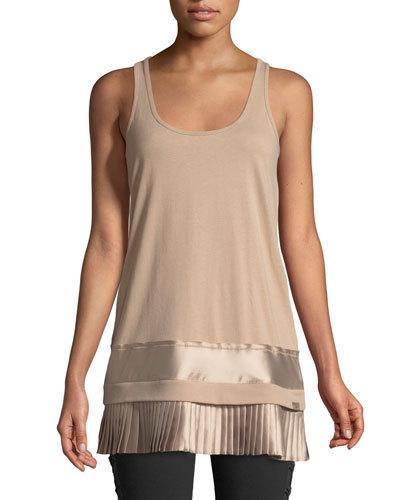 Pleated-hem Jersey Tank Top, Beige