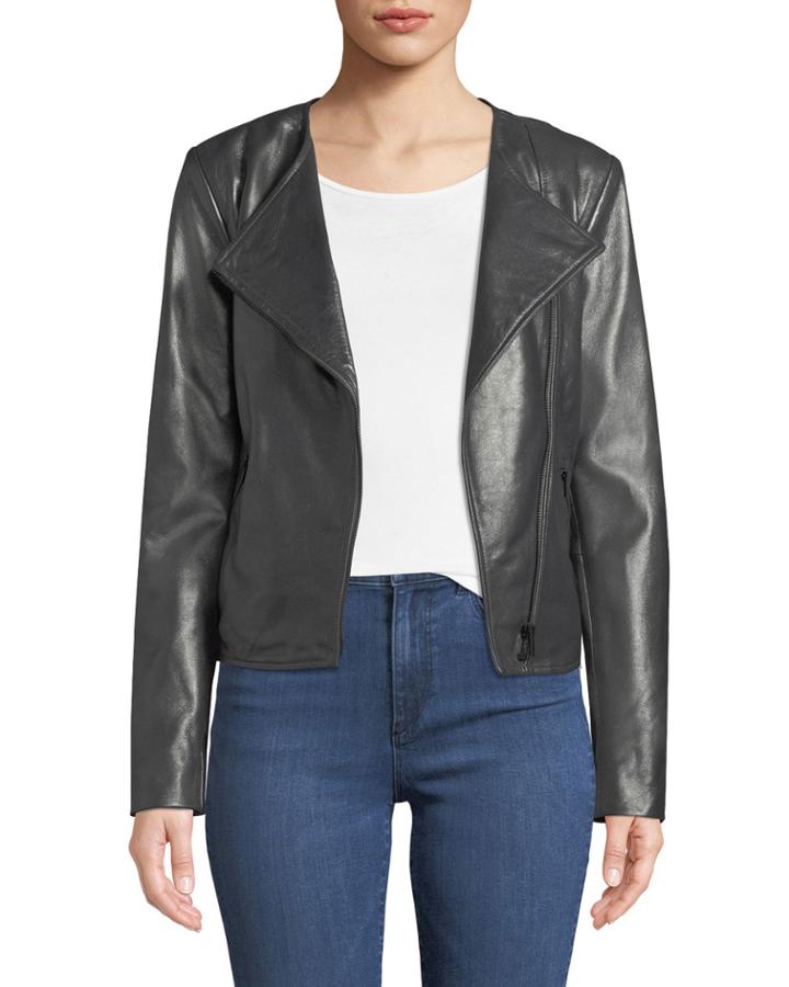 Asymmetric-zip Leather
