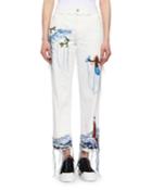 Needlepoint Embroidered Cropped Wide-leg Jeans