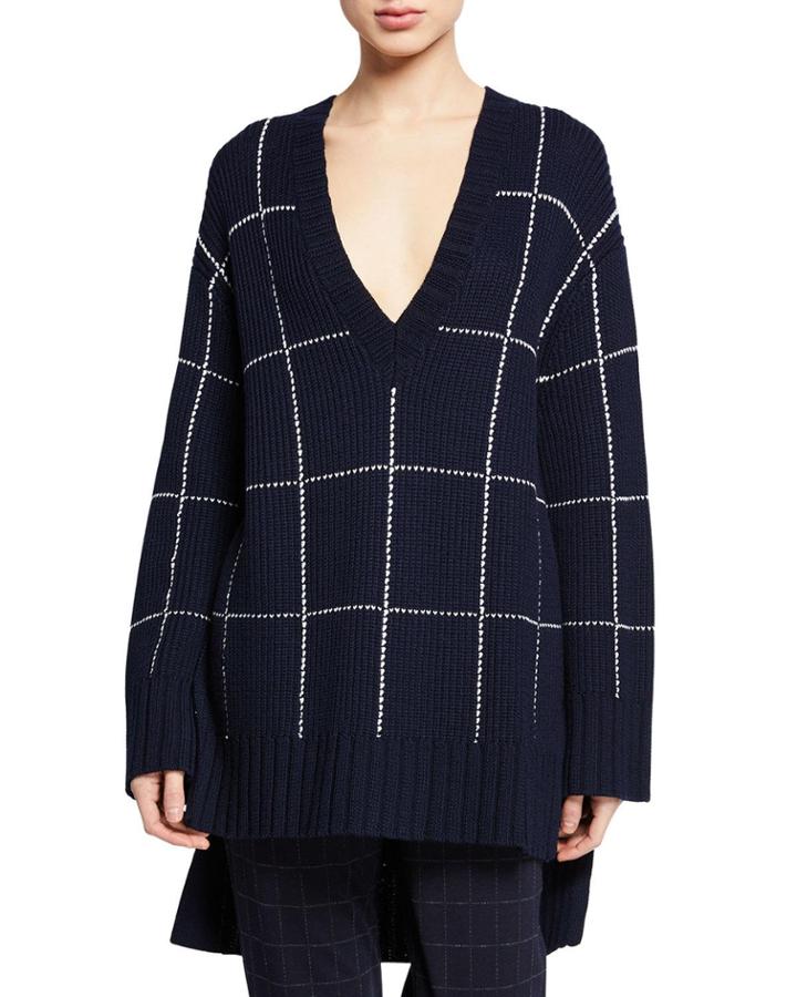 V-neck Windowpane High-low