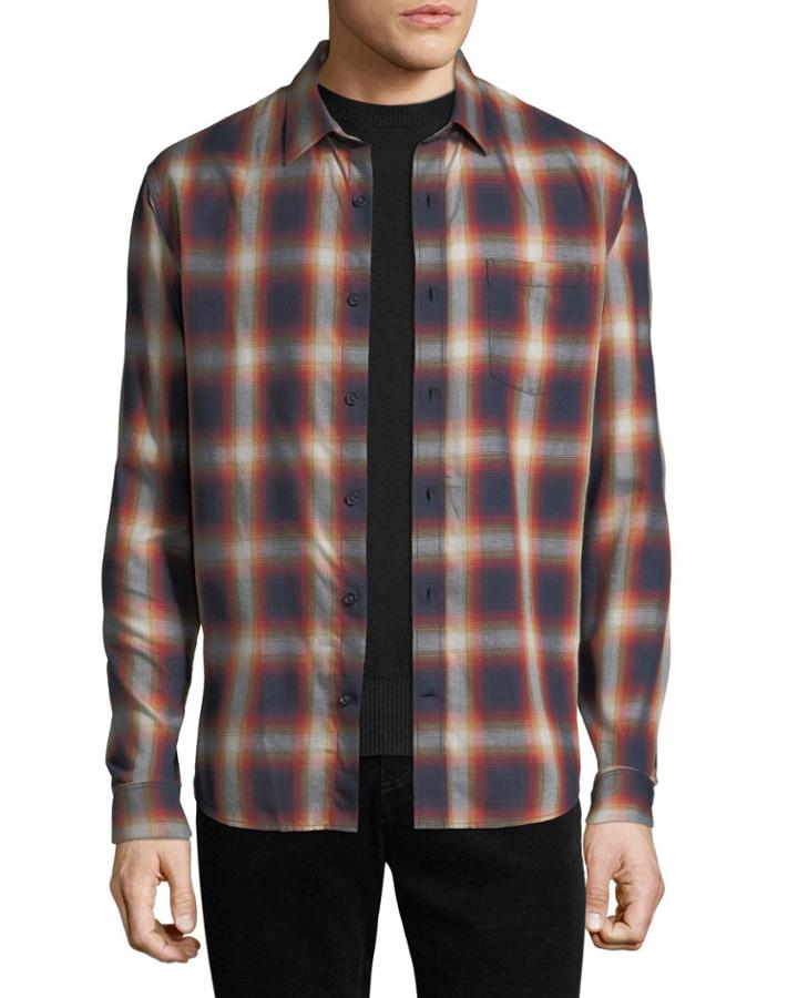 Men's Shadow Plaid Long-sleeve
