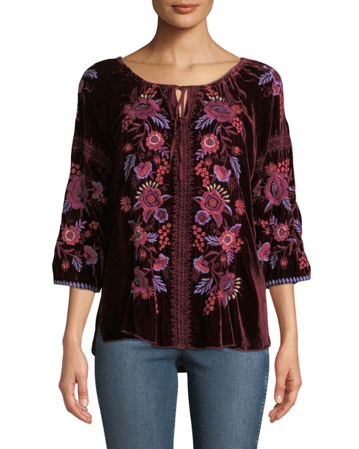 Marcella Velvet Peasant Blouse