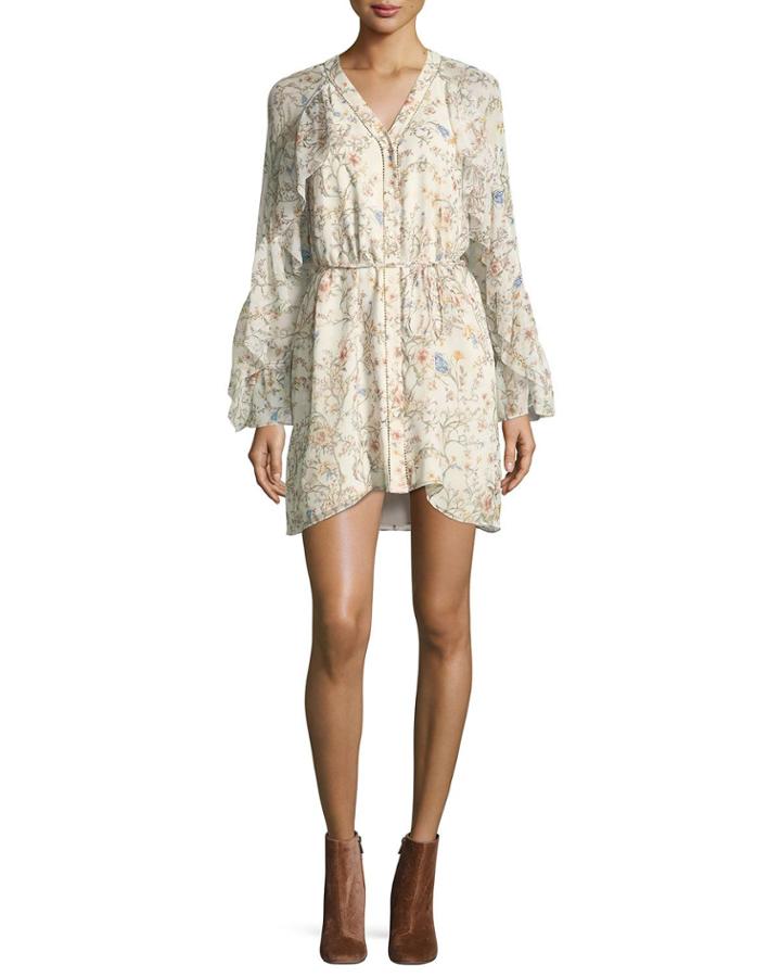 Romani Floral-print Silk Ruffle Dress