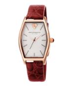 Chiara Oval Watch W/ Croco Strap, Red/rose