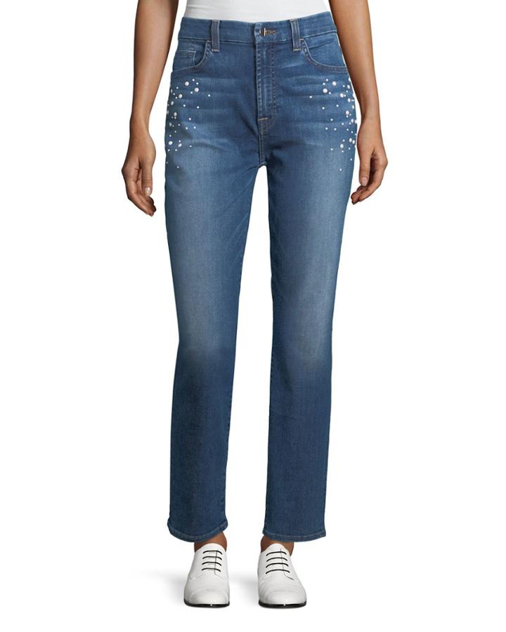 Pearl-embellished Crop Straight-leg Jeans, Garden City
