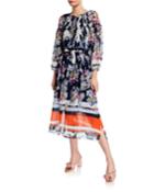 Long-sleeve Printed Chiffon Dress