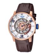 Men's 48mm Motorcycle Automatic Watch W/ Leather, Rose/brown