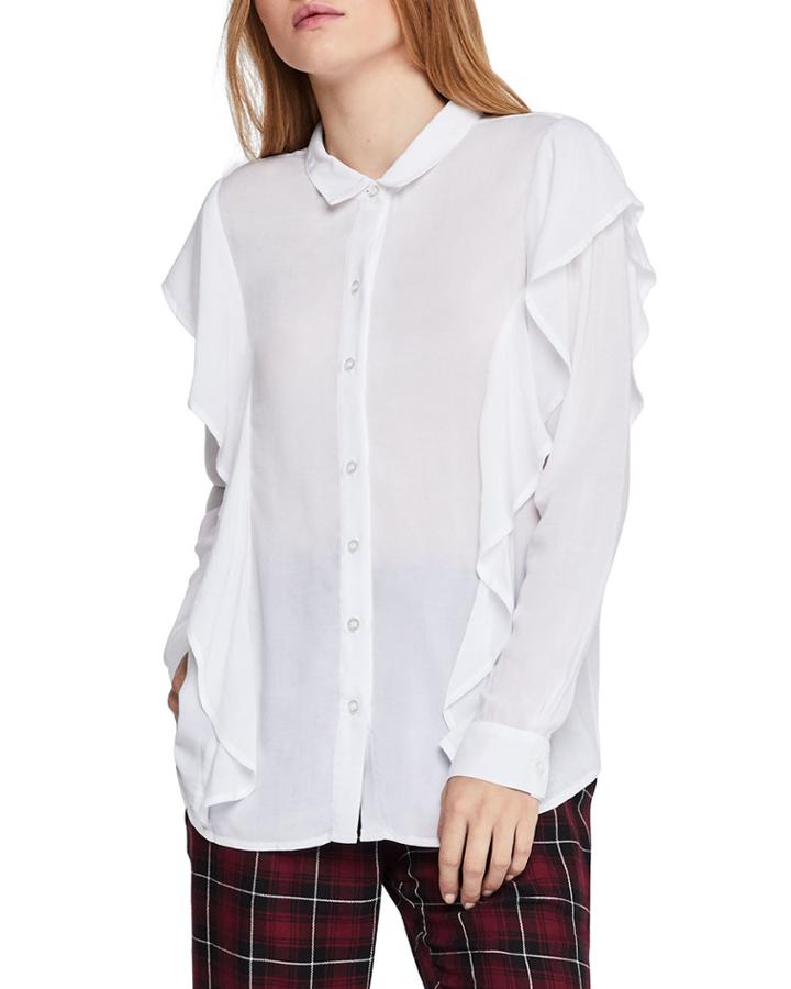 Ruffle Button-down Long-sleeve