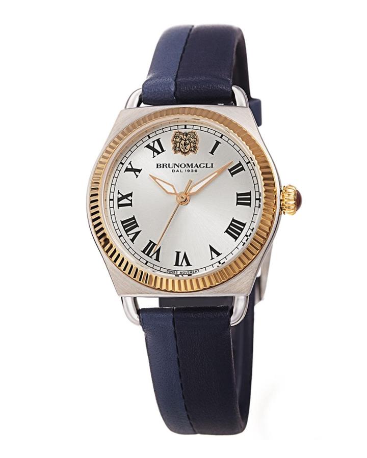 Lucia 31mm Watch W/ Fluted Bezel & Leather Strap,