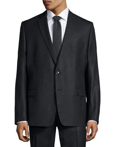Pinstripe Two-piece Wool Suit, Black Pattern