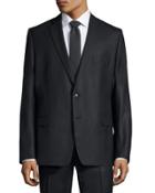 Pinstripe Two-piece Wool Suit, Black Pattern