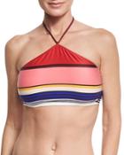 Striped High-neck Bikini Top, Pink