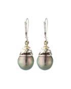 14k White Gold Coiled Drop & Pearl Earrings
