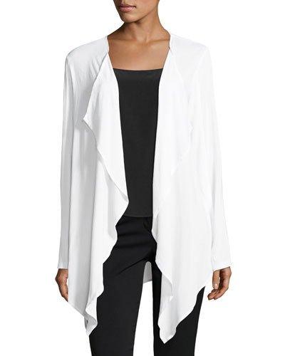 Ribbed-trim Draped Cardigan, White