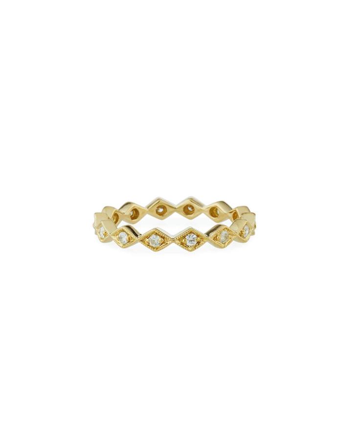 14k Yellow Gold Diamond-shape Eternity Band Ring W/ Diamonds,