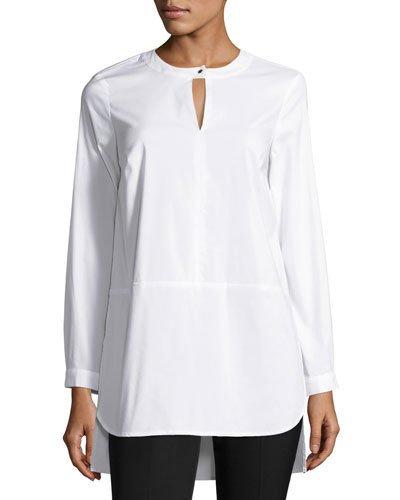 Poplin High-low Tunic Top, White