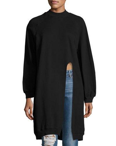 Mock-neck Sweatshirt Tunic, Black